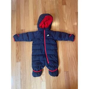 Nike Baby Snowsuit, Puffer, Fleece lined, Navy and Red, Size 6 M, Zips Buttons